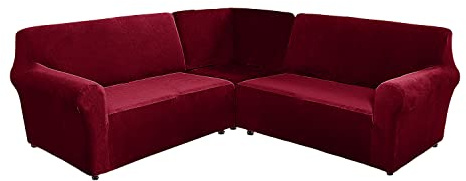 ele ELEOPTION Samt Sofabezug L Form 5 Sitzer Ecksofabezug 3-teilig Stretch Sofa Überzug für L-förmige Sofamöbel dick weich waschbar Ecksofahusse