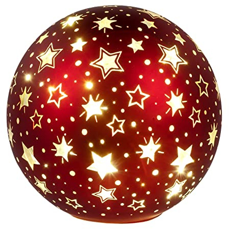 Formano Kugel LED Licht Sterne | Dekokugel auf Stand rot | Weihnachtskugel | Timer | 15 cm