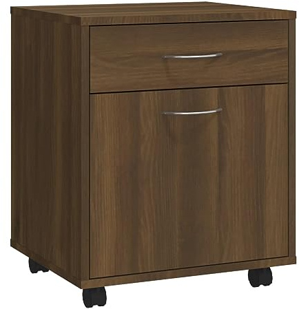 vidaXL Rollschrank, Rollcontainer mit Fach Schublade, Aktenschrank mit Rollen, Büroschrank Bürocontainer Schrank, Braun Eichen-Optik Holzwerkstoff