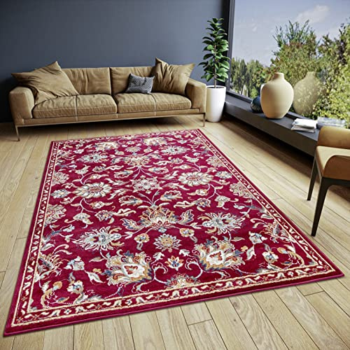 Hanse Home Caracci Alfombra Oriental – Alfombra clásica densamente Tejida con Adornos y Motivos Florales, Pelo Corto Suave para Dormitorio, Comedor, salón, Pasillo, Cocina, Color Rojo, 120 x 170 cm