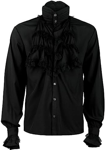 FAIRYRAIN Herren Damen Mittelalter Hemd Rüschenhemd Gothic Shirt Pirat Langarm Halloween Karneval Oberteile Renaissance Viktorian Steampunk Cosplay Tops XXL