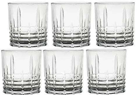 Lorren Home Trends Tall 11 Ounce Double Old Fashion Drinking Glass-Textured Cut Glass, Set of 6