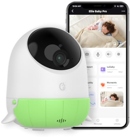 Ellie Babyphone mit Kamera, 2K Baby Monitor mit APP, Nachtsicht, Zwei-Wege-Audio, AI Cry-Erkennung, Schlafanalyse, Temperatur- & Feuchtigkeitssensor