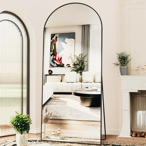 Antok Full Length Mirror, 76x34 Floor Mirror, Arched Floor Standing Freestanding Arch Full Body Mirrors with Stand for Bedroom, Hanging Mounted for Living Room Cloakroom,Black