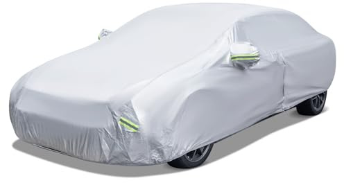 COSTWAY Presenning bil, bilpresenning väderbeständig med dragkedja och ficka, bilgarage helgarage för regn snö sol UV-skydd, bilskydd för limousine/kombi/SUV (för sedan upp till 479 cm)