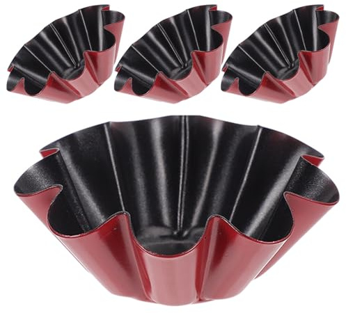 OUNONA 4pcs Flower Egg Tart Moulds Carbon Steel Reusable Non Stick | Black Bakeware for Restaurant and DIY Baking, Easy Demoulding, Not Easy to Deform