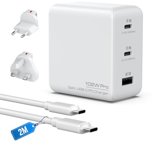 Alxum 102W USB C Charger with UK/EU Plugs and 2M USB C to C Charging Cable