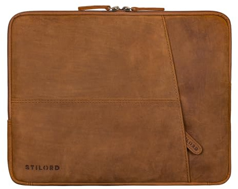STILORD Merkur Vintage Laptophülle Leder 13 bis 14 Zoll für Macbook und Laptop Sleeve Hülle Case Tasche Weich Lederhülle weiches Echtleder Farbe:tan - dunkelbraun