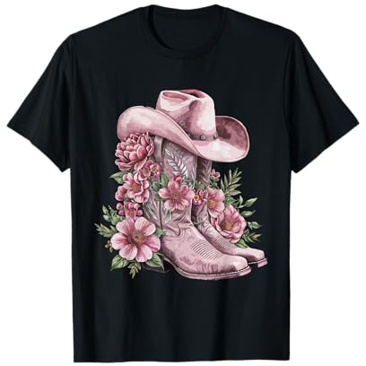 Aquarell Cowgirl Floral Stiefel Hut Westernstiefel Boho Damen T-Shirt