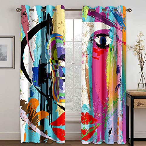 Vorhang Kinderzimmer Schlafzimmer Wohnzimmer Gardinen Mit Ösen H 264 X B 234 cm 2Er Set Ösenvorhang 3D Druck Bunte Kunstgraffiti Muster Verdunklungsvorhänge Thermovorhang Dekoschals