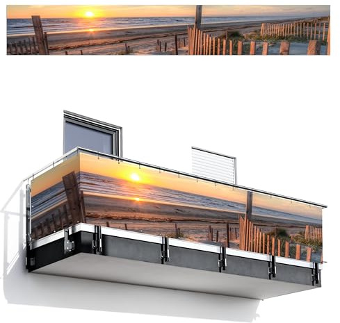 MuchoWow© Balkon Sichtschutz Einseitig 75x500 cm Groß PVC Kunststoff Garten Windschutz ohne Bohren Wetterfest Sichtschutzzaun Terrasse Balkonverkleidung Deko Strand - Sonnenuntergang - Dünen