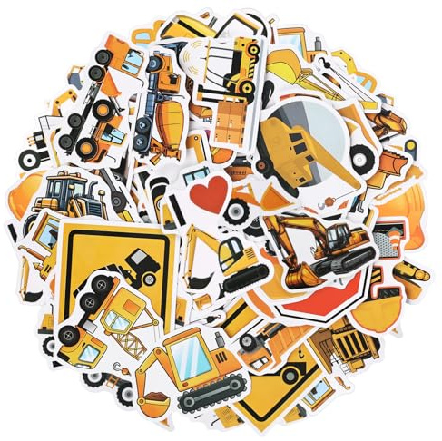 55pcs Construction Stickers, Truck Stickers Digger Funny Party Favors Supplies Birthday Decorations Vehicle Waterproof Tractor Reward Stickers for Kids Adults Water Bottle Laptop