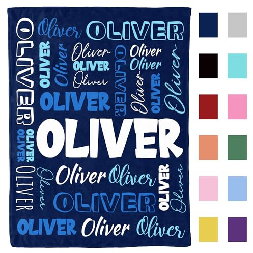 GifXify Personalized Baby Blanket - Custom Blanket with Name - Soft and Cozy Baby Name Blanket - Perfect Customized Baby Blanket for Newborns and Kids (Navy Blue)