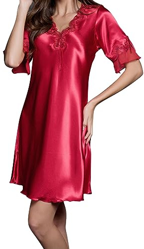 Chemise De Nuit Femme - Pyjama Satin Ete - sous Robe Décontractée - Body Casual - Manche Courte - Femmes - sous-Vêtement Invisible - Fond De Robe Blanc