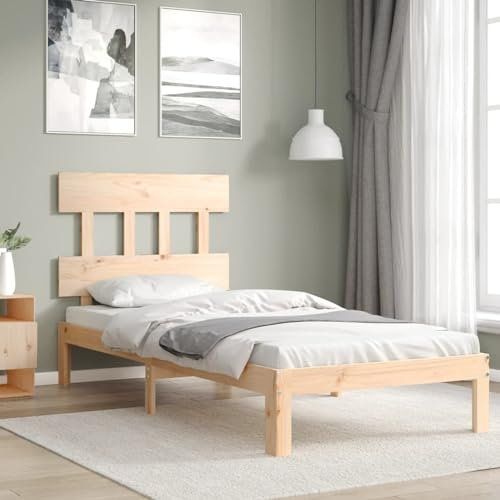 Sufrk Massivholzbett mit Kopfteil Bettgestell Bed Frame Holzbett Kopfteil Bett Schlafzimmer Bett Massivholzbetten 90x200 cm - 3193581