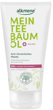 alkmene Teebaumöl Maske gegen Pickel, Mitesser & Unreinheiten vegan | 75 ml - 100% bestätigen Pickel Reduktion - Gesichtsmaske Männer & Frauen, Gesichtsmaske Mitesser Maske Männer