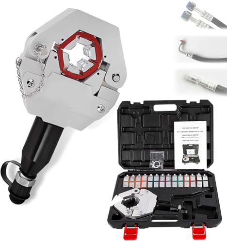 Hydraulic Hose Crimper Kit with 7 Die Set for Automotive A/C Repairs - Crimping Range 3/8-7/8, Barbed & Beaded Fittings - SplitType Design for Easy Use
