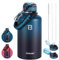 TOPBADE Botella de agua de acero inoxidable de 1,9 litros, aislada, con 2 tapas (pajita y sin pajita), sin BPA, 1900 ml, botella de metal para deporte, gimnasio, culturismo, exterior