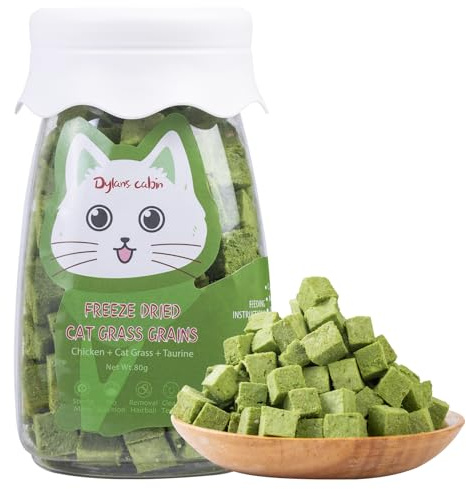 Dylan's cabin Cat Grass Teething Cube Treats - Natural Freeze Dried Edible Cat Chew Toy for Teeth Cleaning and Hairball Removal(80g)