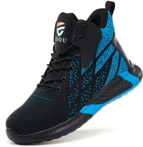 Scarpe Antinfortunistiche Uomo Alte Scarpe da Lavoro Donna Leggere e Comode con Punta in Acciaio Scarpe Sicurezza Traspiranti 8081 Blu/48