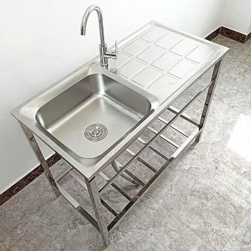 Juego de Fregadero para Exteriores, Fregadero de Cocina de Acero Inoxidable de un Solo Lavabo con Grifo, Fregadero Comercial para Restaurante con Banco de Trabajo, Fregadero de Servicio Inde