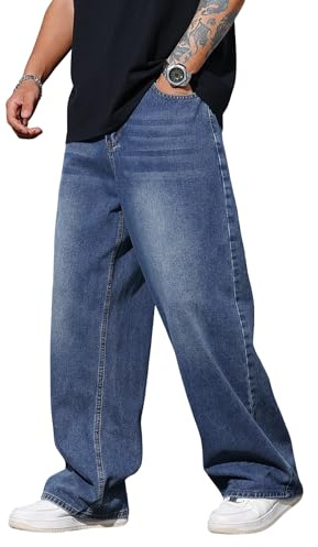 Zewool Mens Y2k Hip Hop Baggy Jeans Wide Leg Skater Jeans Loose Denim Pants Skateboard Streetwear Straight Leg Relaxed Fit Classic Vintage Extreme Motion,G10 Blue,L