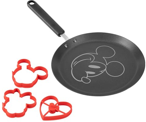 Prestige Disney Non Stick Pancake Pan & Pancake Mould Set, Mini Pancake Mould Set x 3 / 24cm Pancake Pan, Grey, Red