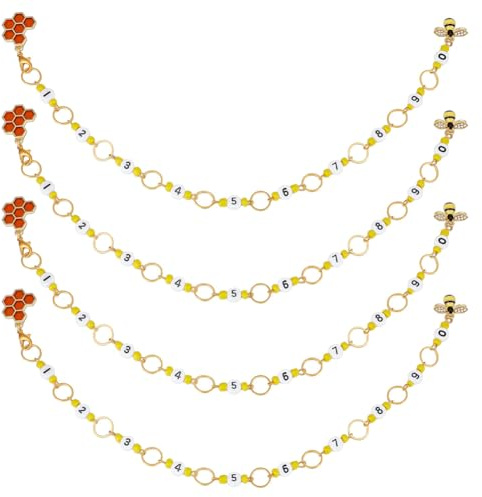 SUNNYCLUE 1 Box 8Pcs Row Counter Chains Knitting Row Counter Chain Sets Number Stitch Marker Charm Enamel Bee Charm Bees Honeycomb Charms Crochet Stitch Markers for Knitting Weaving Sewing Accessories