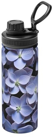 Poezjzw Mauve Hortensia Bouilloire isotherme de sport en acier inoxydable avec poignée pour l'extérieur Portable et décontracté 532 ml