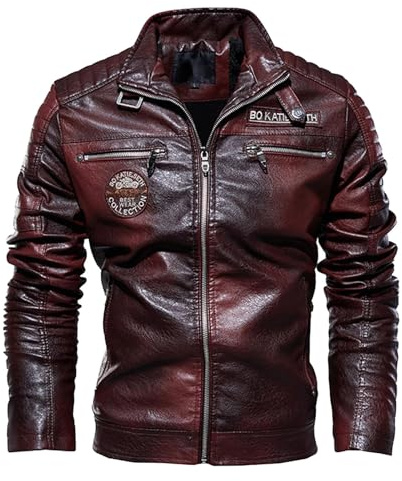 Giubbotto Pelle Moto Uomo, Giacca da Uomo in Similpelle con Collo Alto di Transizione Matelassee Moto Pilota Zippato Cerniera Casual Giubbotto Moto Uomo 4 Stagioni Giacca Leggera Soffice E Resistente