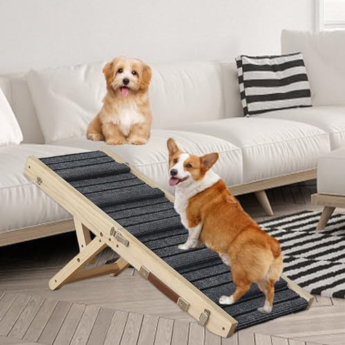 Dog Ramp - Portable Folding Wooden Pet Ramp, Adjustable 4 Height 9 to 18.5 with Non-Slip Traction Mat for Small Medium Dog Climbing Ladder Use for Sofa, Bed,Car