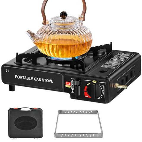 Réchaud à gaz portable - Accessoire de barbecue léger 2 en 1 pour camping, randonnée, pique-nique - Avec équipement de survie