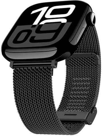 Compatibles avec Apple Watch Bracelet 38mm 40mm 41mm 42mm 44mm 45mm 46mm 49mm, Bracelets en Metal Montre Compatibles avec iwatch Series 10 9 8 7 6 5 4 3 2 1 SE Ultra Noir