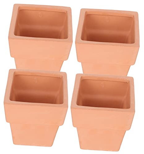 Toyvian 4 Pezzi Vaso da fiori in terracotta davanzale vaso di terracotta fioriere vasi quadrati per piante in fioriera per bonsai fioriera in ceramica Marrone chiaro