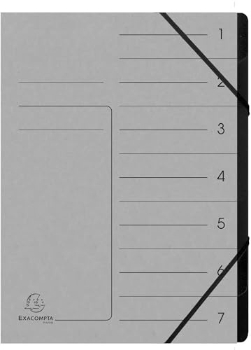 Exacompta - Ref. 540711E – Karton mit 10 Ordnern mit Klammerrücken – mit Gummibändern – bedruckter Deckel aus Glanzkarton und schwarzer Innenseite aus recycelter Karte – 7 Fächer – 24,5 x 32 cm – A4