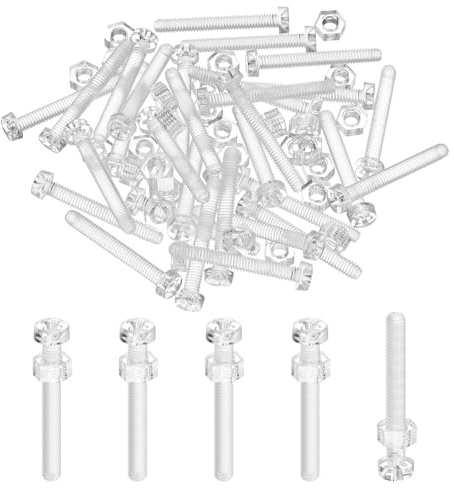 M METERXITY 30-Set Clear Transparent Screws and Hex Nuts Kit, M4x30mm Acrylic Plastic Cross-recessed Round Head Screws for Machine Accessories/DIY Equipment/Model, Hand Tighten Bolts
