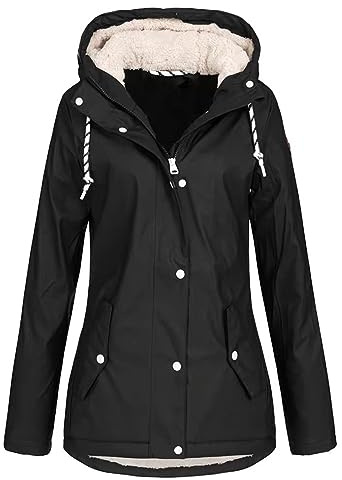 KQIVAM Femme Veste Softshell Imperméable Zippée Veste de Pluie Imperméable à Capuche Manches Longues Sweat-Shirt Femme Hoodie Jacket Décontracté Manteaux d'hiver Extérieur Trench Coat Coupe Cintrée