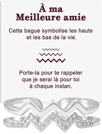 Bague Femme Meilleure Amie pour Amies Femmes Jeunes en Argent Sterling 925 Inspirante et d’Encouragement Hauts et Bas Réglable – Coffret avec DÉDICACE inclus (Bague Meilleure Amie)