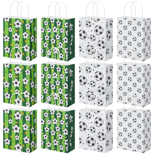 Xinstroe 12 Stück Papiertüten Kinder Geschenktüten Partytüten Papier Tüten zum Verpacken von Geschenken, Giveaways, Kindergeburtstag, Hochzeit, Party, Fußball Grün