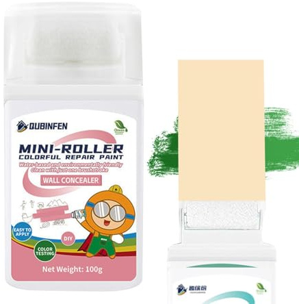 Mini färgrulle, väggrullborste med färg för touch up – bärbar 2-i-1 väggverktyg, säker, tvättbar för toalett, vardagsrum, badrum, kök, sovrum
