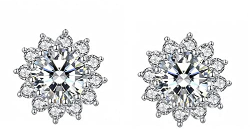 ZUOZUIYQ Boucles d'oreilles à Tige Tournesol Moissanite, 0,5 CT/1 CT D Couleur FL clarté, Boucles d'oreilles Diamant Rond étincelant pour Femmes, Argent Sterling 925, Bijoux Moissanite
