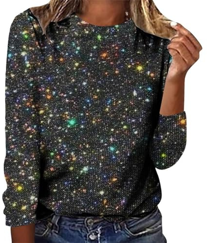 Haut Paillettes Femme Soirée, Blouse Femme Chic Et Élégant Glamour Transparent Tee Shirt Reveillon Casual Loose Top Party Club Manches Longues Débardeur Haut Disco Carnaval Tenue Fete 2#Noir S