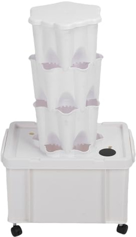 Luocute Tour Hydroponique 18 Trous, Système de Culture Hydroponique Verticale ABS avec Pompe à Eau pour Légumes, Fruits et Fleurs D'intérieur (Prise UE)
