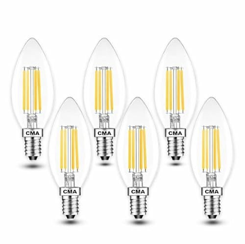 CMA-6 Pack Candle Filament Light Bulb 4W-40W Equivalent Replacement, 400 Lumens, 3000K, E14 Small Screw C35 Bulbs - (Warm White)