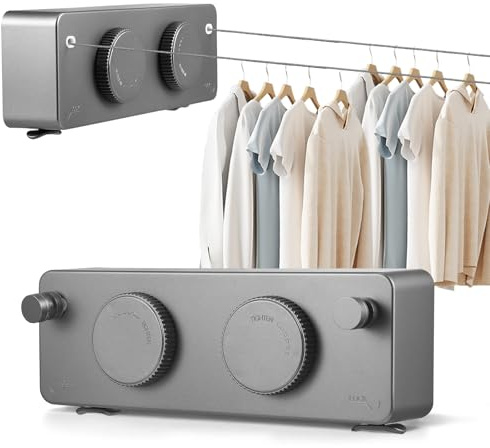 Stendibiancheria retrattile da parete, doppio cavo in acciaio inox 2 x 4,2 m, Filo Stendibiancheria Retrattile da parete, capacità di carico 20 kg, regolabile per bagno, balcone e lavanderia(Gray)