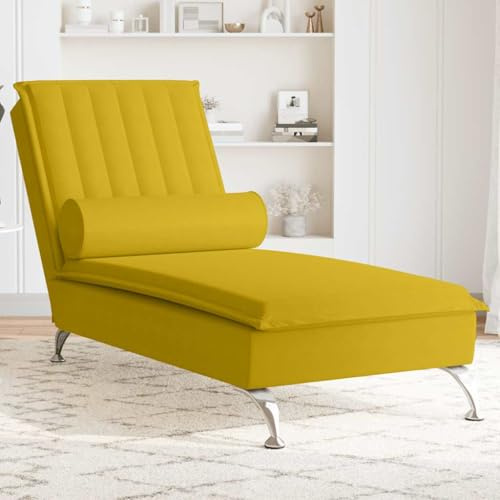 Jkghdrt Massage-Chaiselongue mit Nackenrolle Gelb Samt Vibrationsfunktion und 1 Massagepunkt Chaiselongue Wohnaccessoire mit USB-Kabel und Metallbeinen