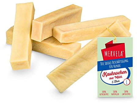 MERVELA® Kaukäse für Hunde | 5 * 90 Gramm | Käseknochen | Beschäftigung & Belohnung | Käsestange | Harter Yak Käse Hund | Himalayan Cheese Bones | Langer Kauspaß
