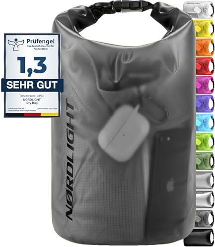 Nordlight Dry Bag 10L Wasserdichter Beutel - (Anthrazit) Wasserdichter Packsack Mit Roll Top Verschluss Und Schultergurt | Schwimmen, Baden, Strand, Kanu, Stand Up Paddling, Tauchen