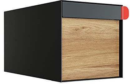 Bravios - Buzón de pared, diseño americano, color antracita con parte frontal de madera