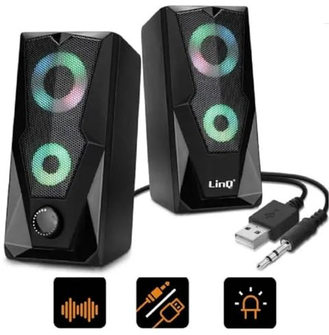 OISE ART STORE Trade Shop - Casse Altoparlanti Stereo USB 2.0 con Luci LED Pc Gaming RGB Speaker TV Mp3 A5005 -
